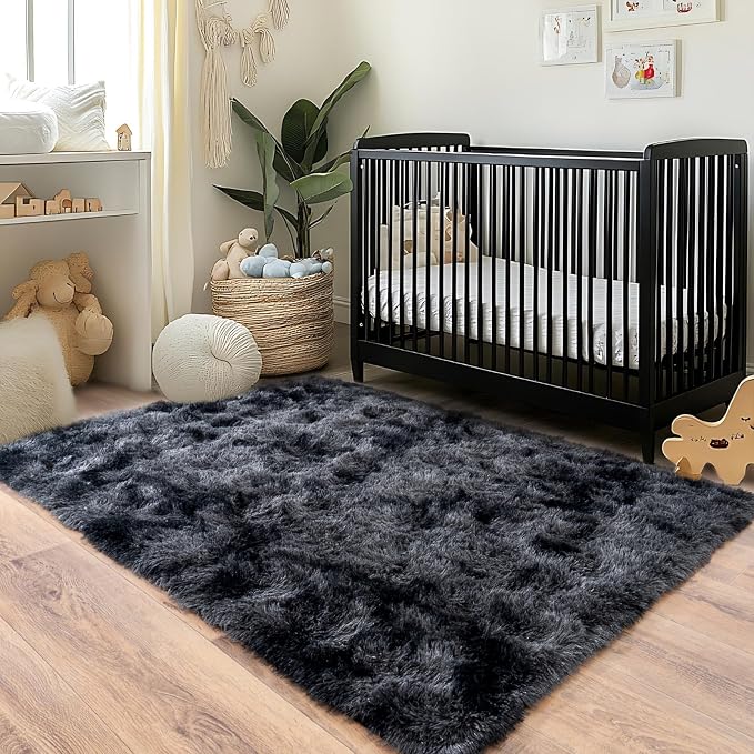 Pionblank Fluffy Area Rug for Bedroom 4x6, Indoor Plush Carpet, Dark Grey | - Image 4