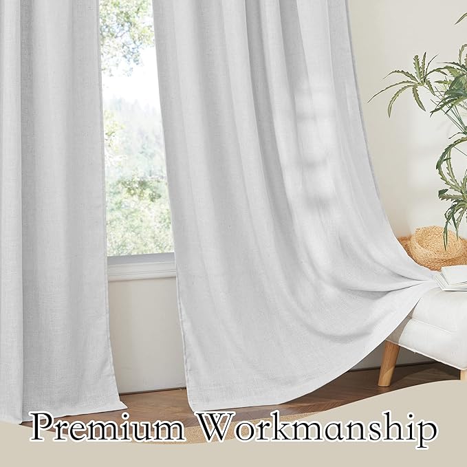 RYB HOME Linen Textured Curtains Semi Sheer Window Curtains Light Filtering - Image 5