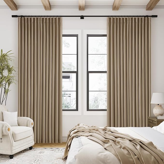 Light Brown Pleated Linen Blackout Curtains 102 Inches Long - Image 9