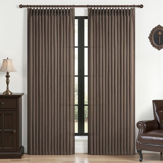 Pinch Pleated Dark Brown Semi Sheer Curtains 84 Inches Long by PleatedDrapes