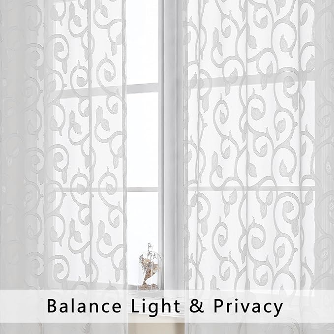 Furman Sheer White Curtains Tiers 36 inch Length, Light Filtering Soft Airy - Image 3