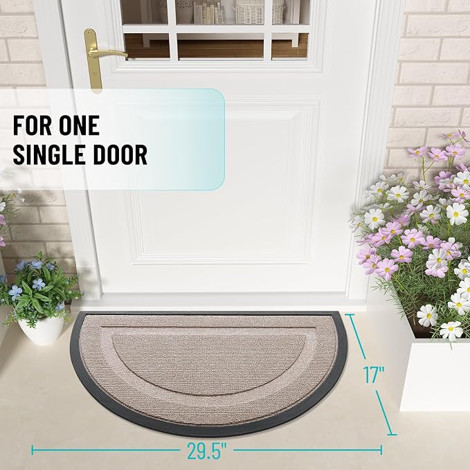 OLANLY Half Circle Front Door Mat Outside 29.5x17 All-Season Rubber Doormat | - Image 2
