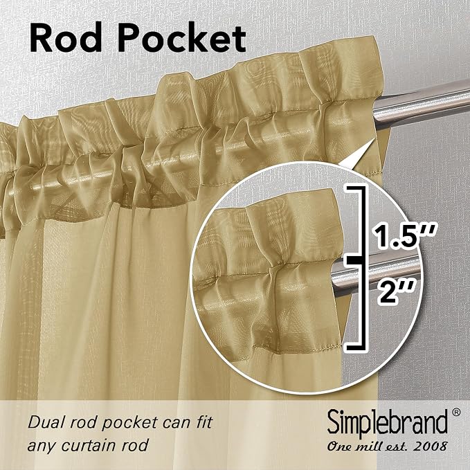 Simplebrand Gold Sheer Curtains 96 Inches Long, Light Filtering Rod Pocket - Image 4
