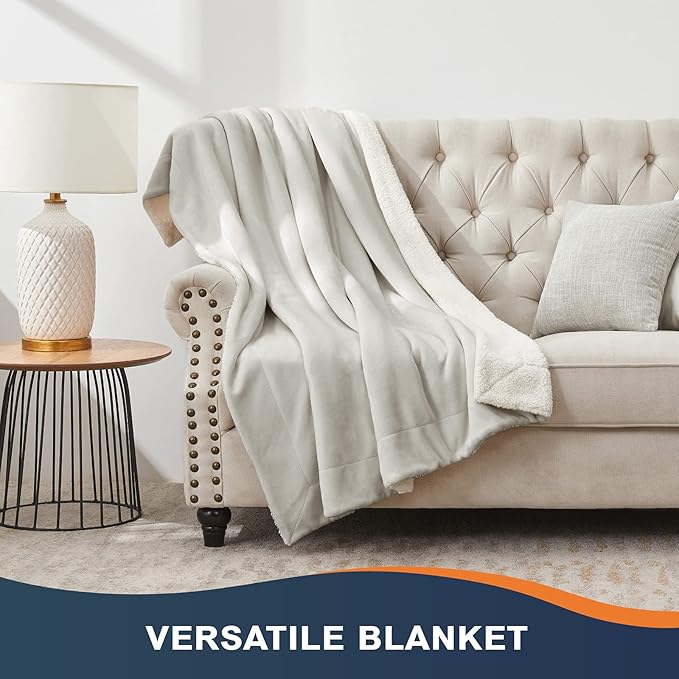 Walensee Sherpa Fleece Blanket (Throw Size 50”x60” Silver Grey) Plush Throw Fuzzy Super Soft Reversible Microfiber Flannel Blankets for Couch, Bed, Sofa Ultra Luxurious Warm and Cozy for All Seasons