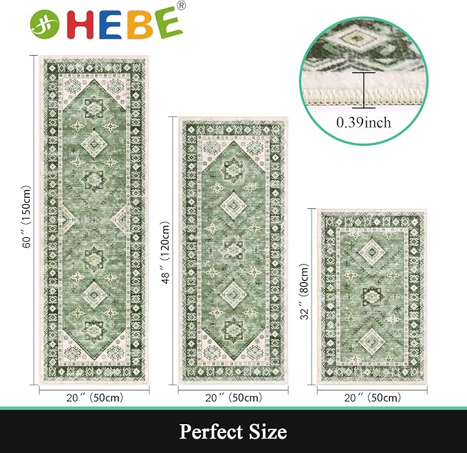 HEBE Boho Kitchen Rugs Set of 3, Non Slip Washable Kitchen Mats - Image 2