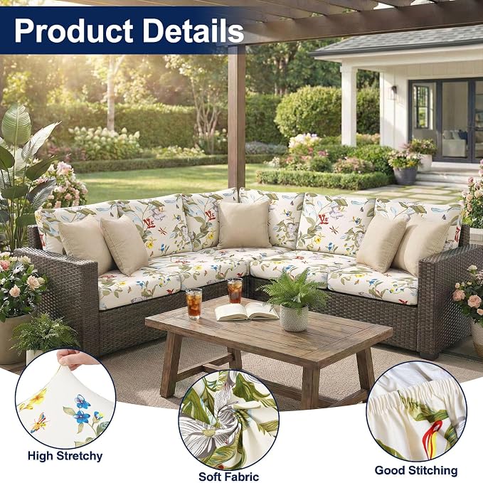 Smiry Waterproof Patio Cushion Covers, Stretch Outdoor Furniture Covers | Couch - Image 5