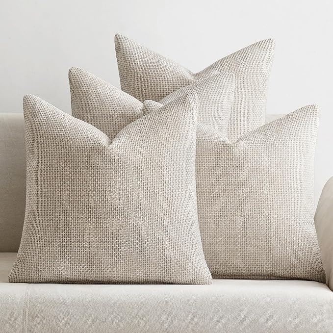 MIULEE Soft Decorative Chenille Euro Pillow Covers Cream 22x22 Pack of 4 | by MIULEE