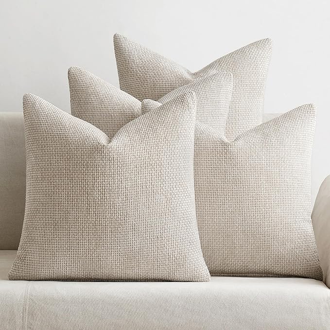 MIULEE Soft Decorative Chenille Euro Pillow Covers Cream 24x24 Pack of 4 | by MIULEE