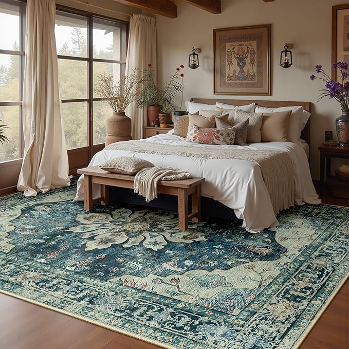 RELEANY Washable Area Rug, Water Repellent, Pet Friendly, Vintage Floral Boho - Image 2