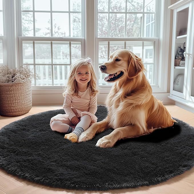 Black Round Area Rugs 6ft, Ultra Soft Bedroom Circle Rug - Image 8