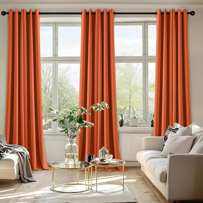 MIULEE Fall Blackout Curtains for Bedroom 2 Panels 40 x 90 Inch Long Orange | - Image 6
