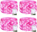 JMEXSUSS 4 Pack 50 LED Pink Fairy Lights Battery Operated, 16.1ft Christmas Fairy Lights Indoor Outdoor Waterproof, Pink String Lights for Bedroom Wedding Birthday Valentine Christmas Decorations