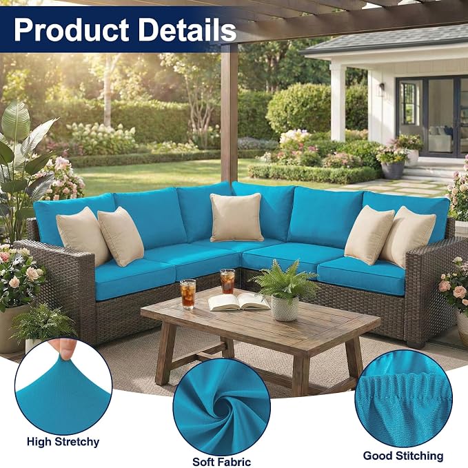 Smiry Waterproof Patio Cushion Covers, Stretch Outdoor Furniture Covers | Couch - Image 5