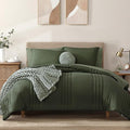 Monbix Twin XL Size Comforter Set - Extra Long 5 Pieces Dorm Bedding Sets, Quilting Design Fluffy Bed in a Bag Twin XL with Sheets, Pillowcase & Sham(Olive Green)
