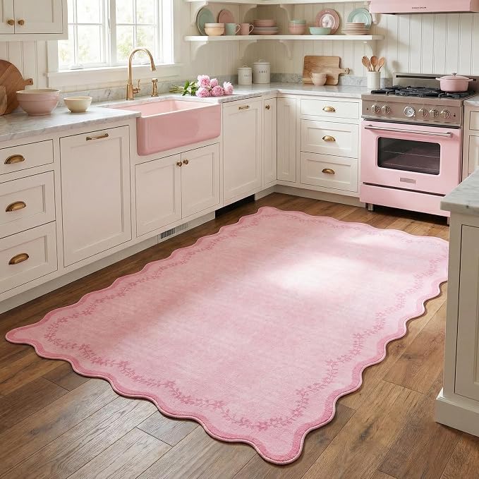 GarveeHome 3x5 Scalloped Washable Area Rug Non Slip Bedroom Entryway Rug | Soft - Image 3
