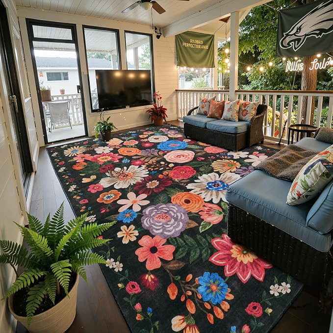 Black Brown Floral Area Rug 8x10 by WelcometoBabovid