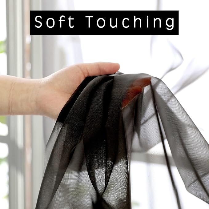 2 Pieces Black Sheer Curtains 96" Inch Long - Image 4
