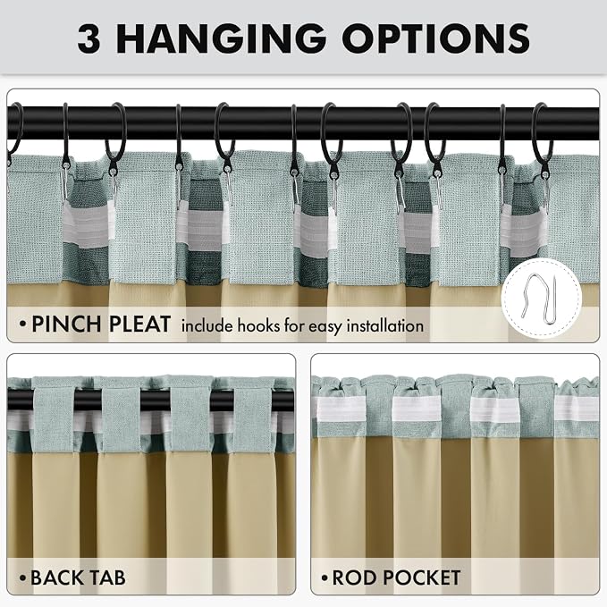 MIULEE 100% Blackout Linen Curtains 42 x 84 Inch Seafoam Green 2 Panels | - Image 5