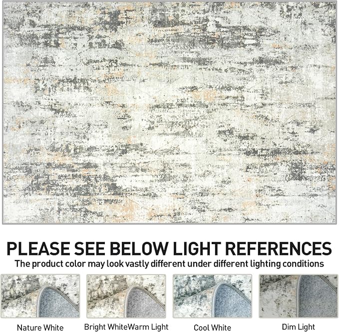 9x12 Area Rugs for Living Room: Washable Abstract Grey Brown Badroom Carpet | - Image 7