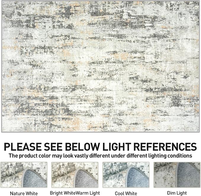 8x10 Area Rugs for Living Room: Washable Abstract Grey Brown Badroom Carpet | - Image 8
