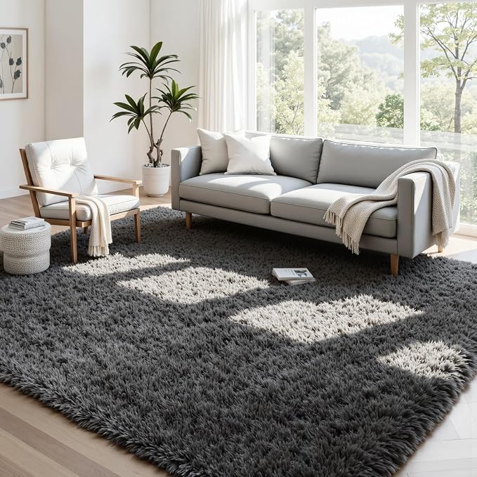 4x6 Fluffy Shag Area Rugs for Living Room Bedroom: Soft Plush Carpet Grey | - Image 2