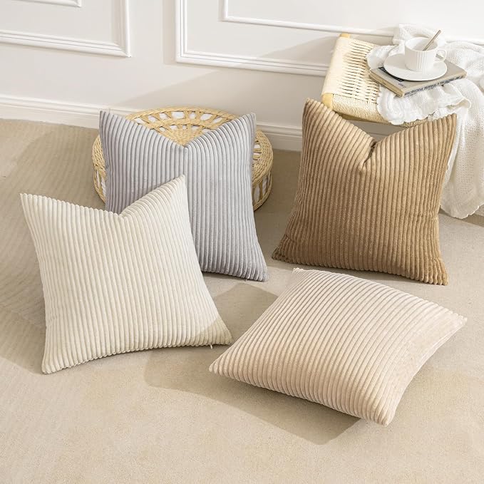 MIULEE Soft Corduroy Decorative Throw Pillow Covers Neutral 18x18 | Set of 4 - Image 4