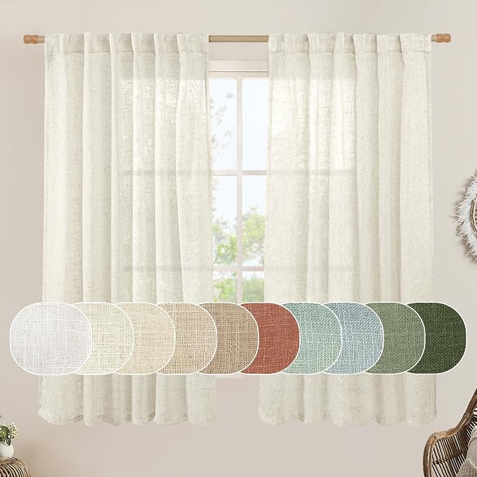 Natural Semi Sheer Linen Curtains 60 Inch, Light Filtering Panels | Neutral by LAMIT