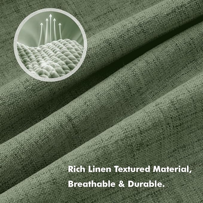 MIULEE 100% Blackout Linen Curtains 42 x 63 Inch Olive Green 2 Panels | Thermal - Image 3