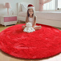 Red Round Area Rug 4ft, Soft Bedroom Circle Rugs Floor Mat by ONASAR