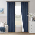 Navy Blue Pinch Pleated Full Blackout Linen 80 Inch Window Curtains | Room by Twodrapes