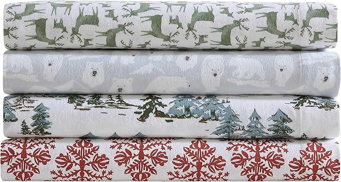 Eddie Bauer - Flannel Sheets Full Size, Anti-Pilling & Wrinkle Resistant Cotton, Touchably Soft for All-Season Comfort - Bed Sheets with Matching Pillowcases & Fitted Sheet (Explorer Bears Grey)