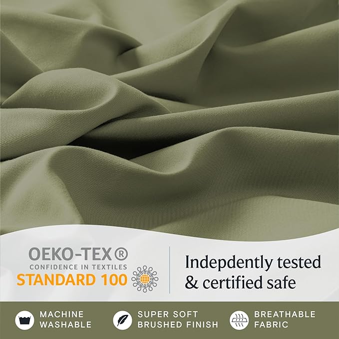 LuxClub 6 PC Queen Sheet Set, Breathable Luxury Bed Sheets, Deep Pockets 18" Eco Friendly Wrinkle Free Cooling Sheets Machine Washable Hotel Bedding Silky Soft - Olive Queen