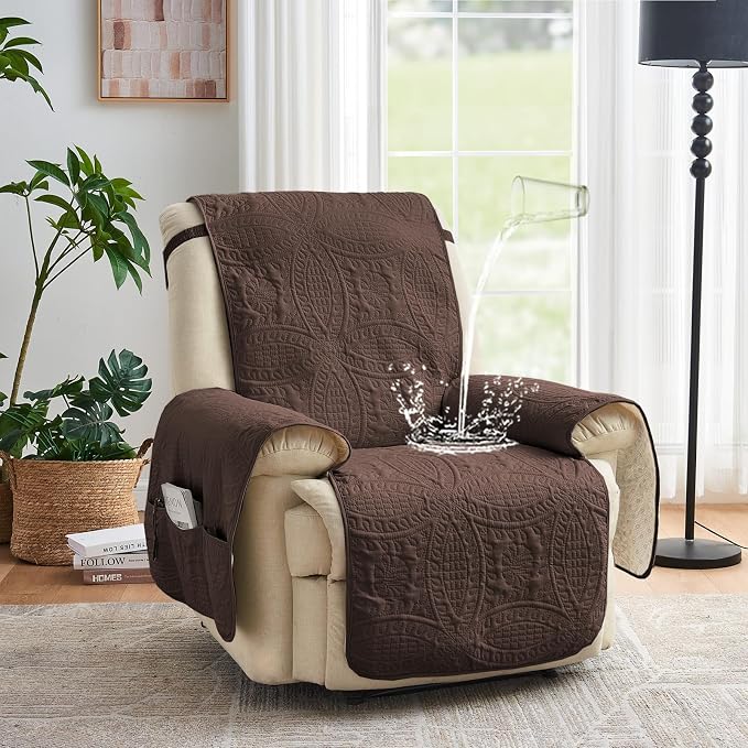 Brown Recliner TV Chair Covers, Quilted Décor Water-Repellent Medium Lazy Boy - Image 2