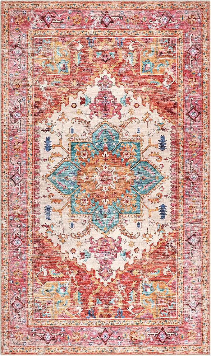Yamaziot Washable Area Rug for Bedroom, 3x5 Non-Slip Boho Entryway Rug | Stain - Image 2