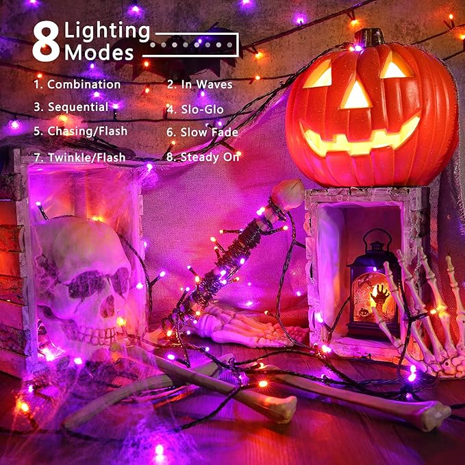 Brizled Halloween Lights, 262.46FT 800 LED Halloween Lights, Mini Purple Light 8 Modes Waterproof, Plug in Orange LED String Light for Outdoor Indoor Thanksgiving Party Decor (Orange & Purple)