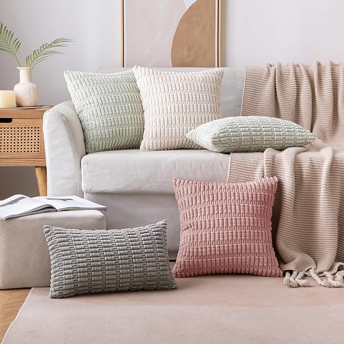 MIULEE Corduroy Decorative Throw Pillow Covers 16x16 Blush Pink Pack of 2 | - Image 3