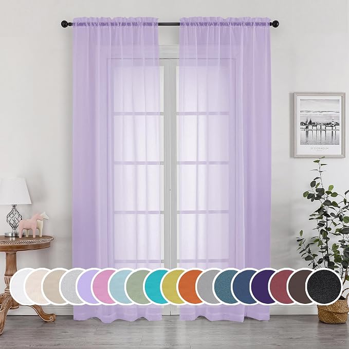 Sheer Curtains 84 inches Long for Bedroom Living Room 2 Panels Set, Rod Pocket by OWENIE