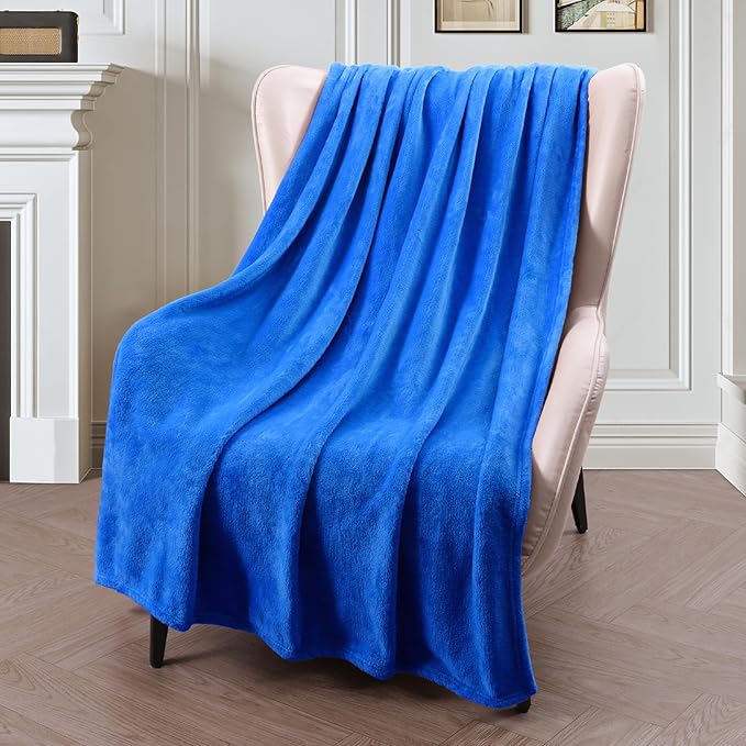 Exclusivo Mezcla Fleece Throw Blanket for Couch, Sofa, 300GSM Super Soft and Warm Blankets, Cobalt Blue Throw All Season Use, Cozy, Plush, Lightweight, 50x60 Inches