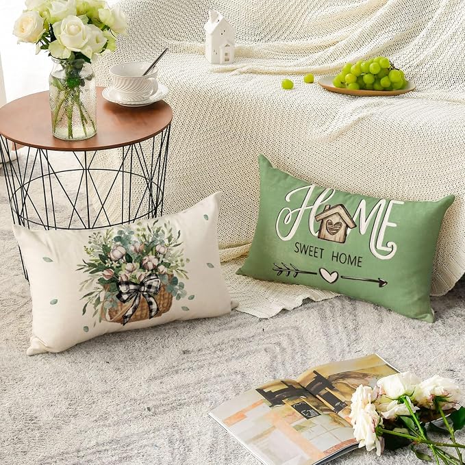 AVOIN colorlife Bless Our Home Farmhouse Eucalyptus Leaves Throw Pillow Covers - Image 5