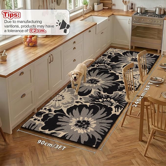 Findosom Hallway Runner Rug 3x8, Non Slip High-Low Textured Floral Washable - Image 2