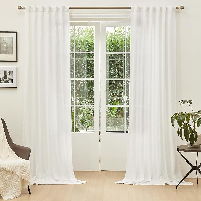 MYSKY HOME Natural Living Room Curtains Boho Semi Sheers Light Filtering Back by MYSKYHOME