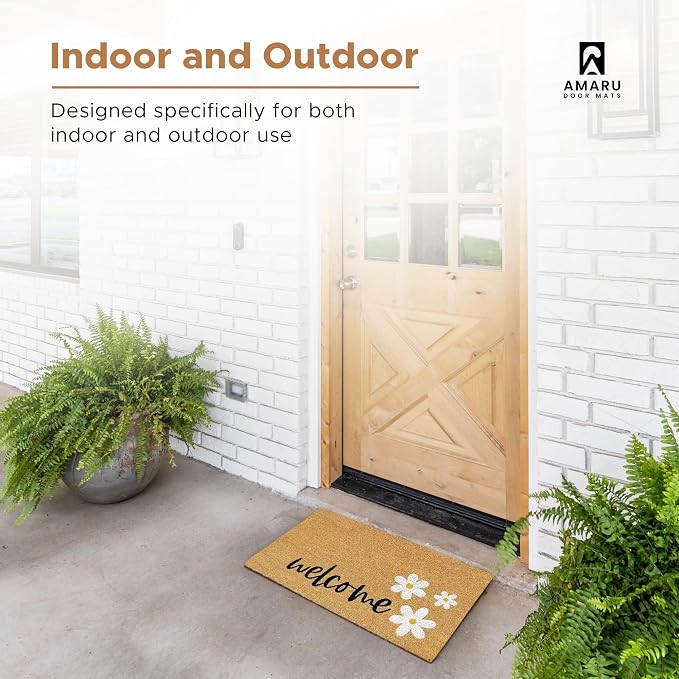Coir Welcome Mat, Welcome Daisies, 17 x 29 in | 100% Natural Coir, Anti-Shedding - Image 5