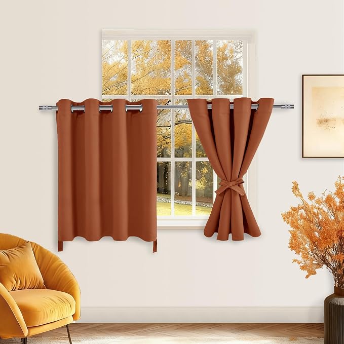 Fall Blackout Curtains for Bedroom, 52 x 36 Inches Long Burnt Ochre | Thermal - Image 7