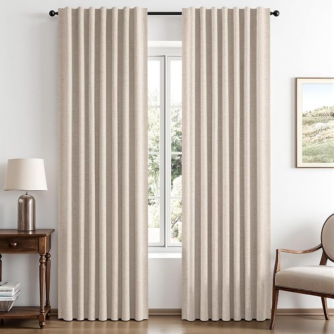 MIULEE 100% Blackout Linen Curtains 42 x 84 Inch Natural 2 Panels | Thermal by MIULEE