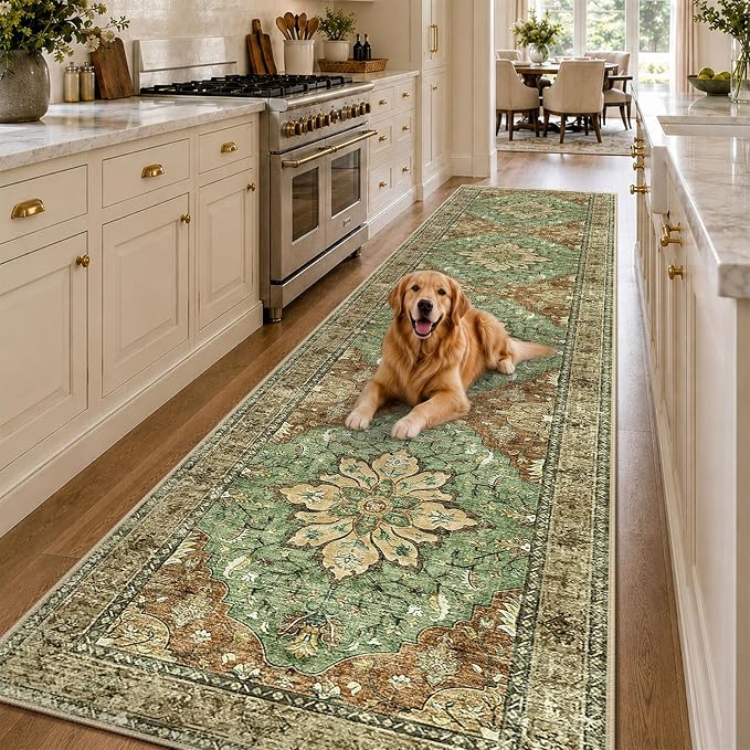 RELEANY Washable Area Rug, Runner 3'x12', Brick/Brown/Green | Non-Slip - Image 2
