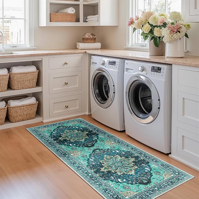 RELEANY Washable Area Rug, Runner 2'x5', Teal | Non-Slip, Water Repellent - Image 2
