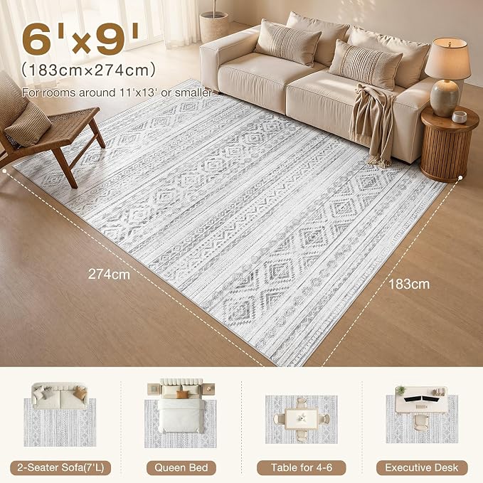 cotiled 6x9 Area Rugs for Living Room: Boho Washable Rug for Dining Room | - Image 2