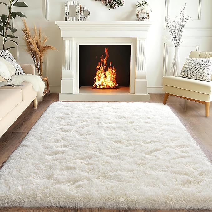 Pionblank Fluffy Area Rug for Bedroom 4x6, Indoor Plush Carpet, Cream White | - Image 8
