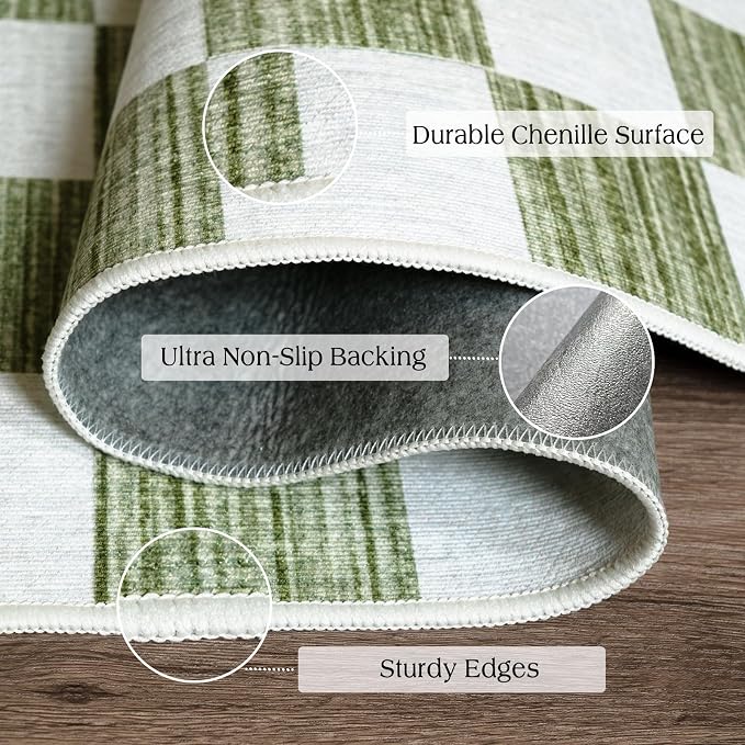 Front Door Mat Outside Entrance 2x3 Green White Checkered Rug | Non-Slip - Image 3