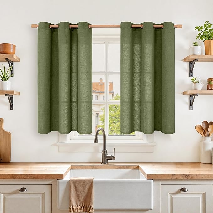 YoungsTex Olive Green Linen Curtains 40 Inch Length by YoungsTex